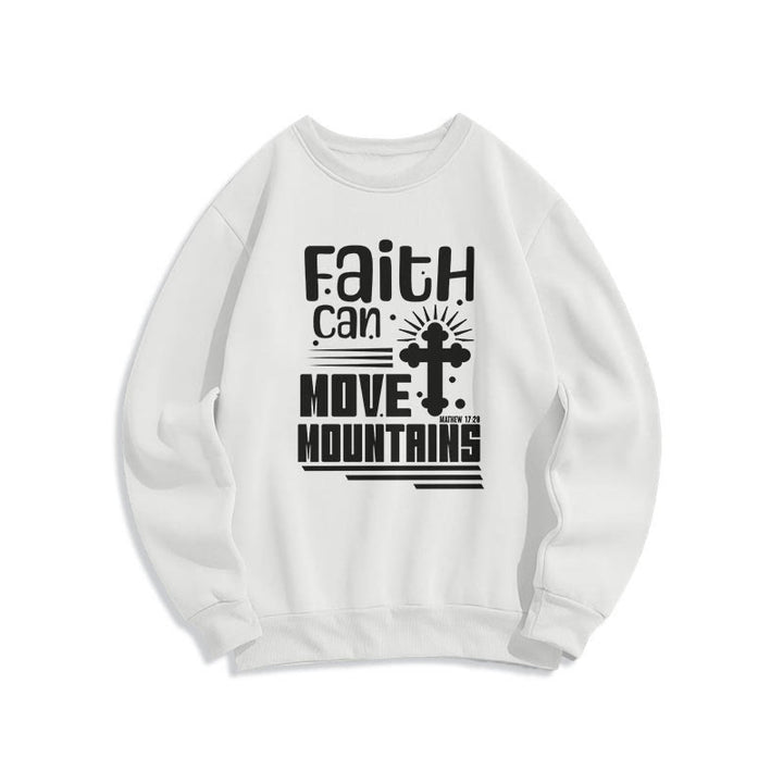 Modern Style Faith Can Move Mountains Fleece Lined Polyester Sweatshirt - White - 2XL - image 0