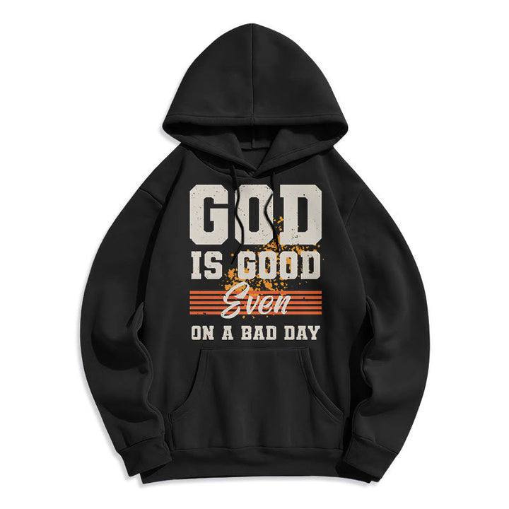 Classic Style God Is Good Even On A Bad Day Fleece Lined Polyester Hoodie - Black - 2XL - image 0