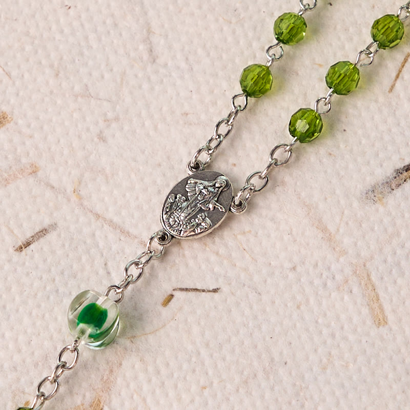 Assumption of Virgin Mary & Crucifix of 6 mm Polyhedron Green Crystal Alloy Chain Rosary - image 4