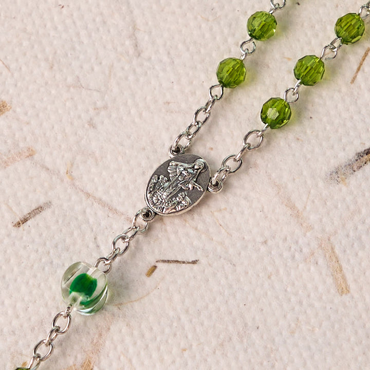 Assumption of Virgin Mary & Crucifix of 6 mm Polyhedron Green Crystal Alloy Chain Rosary - image 4