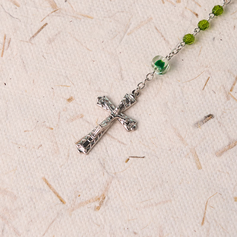 Assumption of Virgin Mary & Crucifix of 6 mm Polyhedron Green Crystal Alloy Chain Rosary - image 5