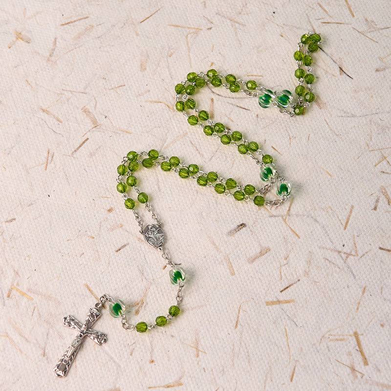 Assumption of Virgin Mary & Crucifix of 6 mm Polyhedron Green Crystal Alloy Chain Rosary - image 2