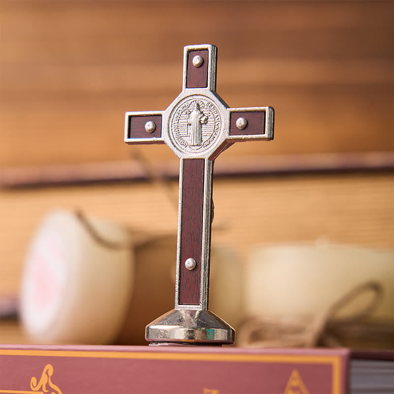 Christianartworkshop European Classical Traditional Wood Inlaid Alloy St. Benedict Cross Ornament - image 9