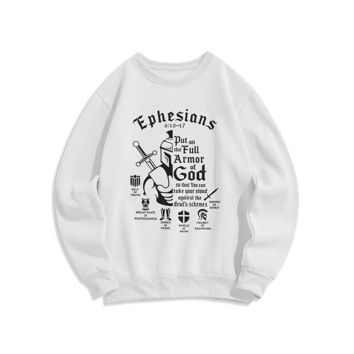 Quotation Style Full Armor of God Fleece Lined Polyester Sweatshirt - White - 2XL - image 10