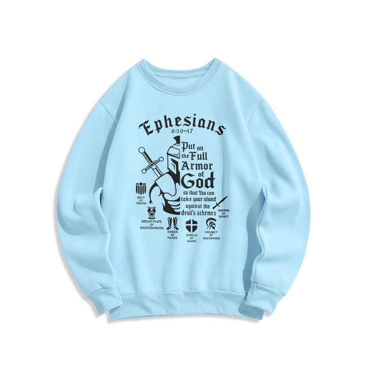 Quotation Style Full Armor of God Fleece Lined Polyester Sweatshirt - Blue - 2XL - image 25