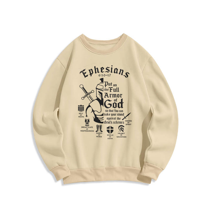 Quotation Style Full Armor of God Fleece Lined Polyester Sweatshirt - Beige - 2XL - image 0