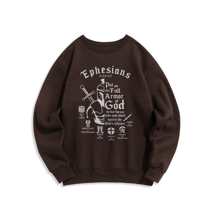 Christianartworkshop Quotation Style Full Armor of God Fleece Lined Polyester Sweatshirt - Brown - 2XL - image 15