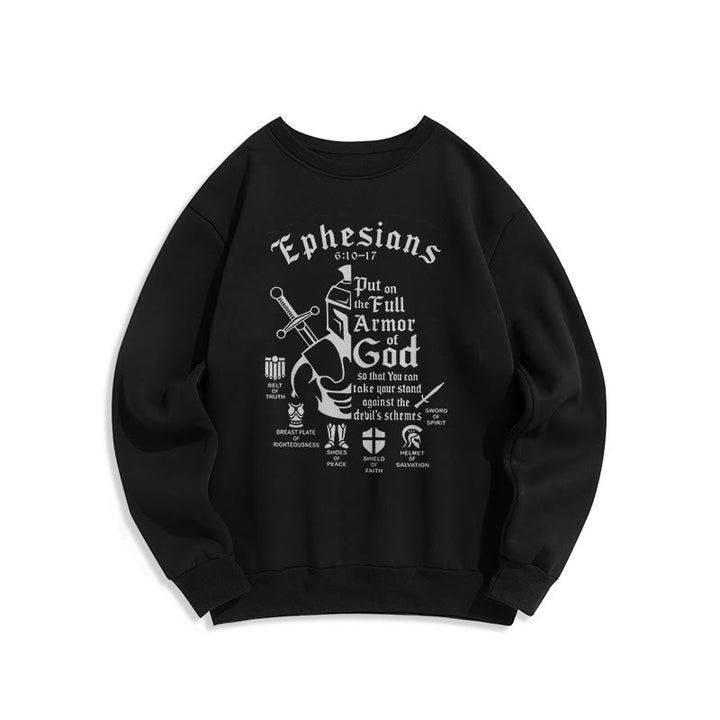 Quotation Style Full Armor of God Fleece Lined Polyester Sweatshirt - Black - 2XL - image 5