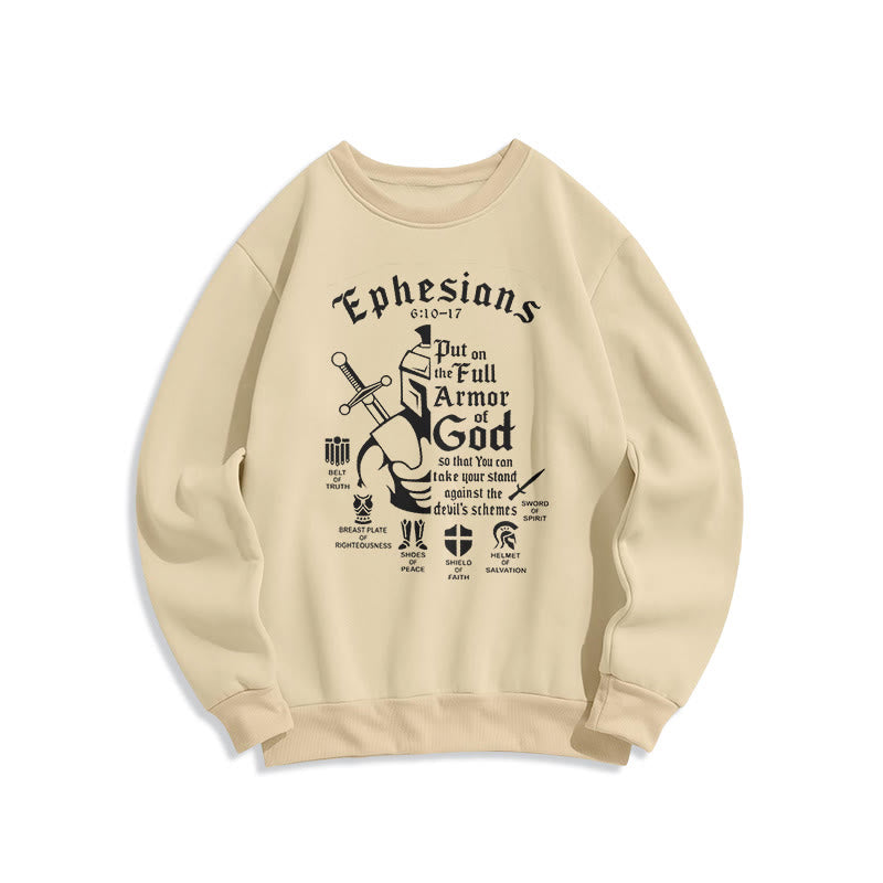 Quotation Style Full Armor of God Fleece Lined Polyester Sweatshirt - Beige - 2XL - image 0