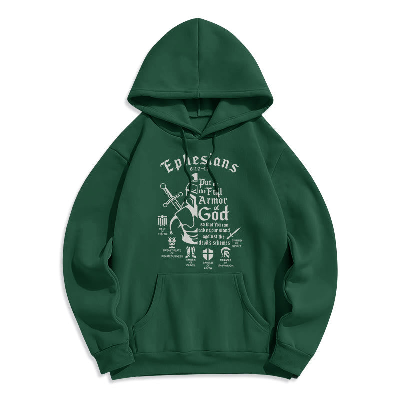 Christianartworkshop Quotation Style Full Armor of God Fleece Lined Polyester Hoodie - Green - 2XL - image 20