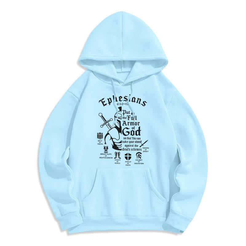 Christianartworkshop Quotation Style Full Armor of God Fleece Lined Polyester Hoodie - Blue - 2XL - image 25
