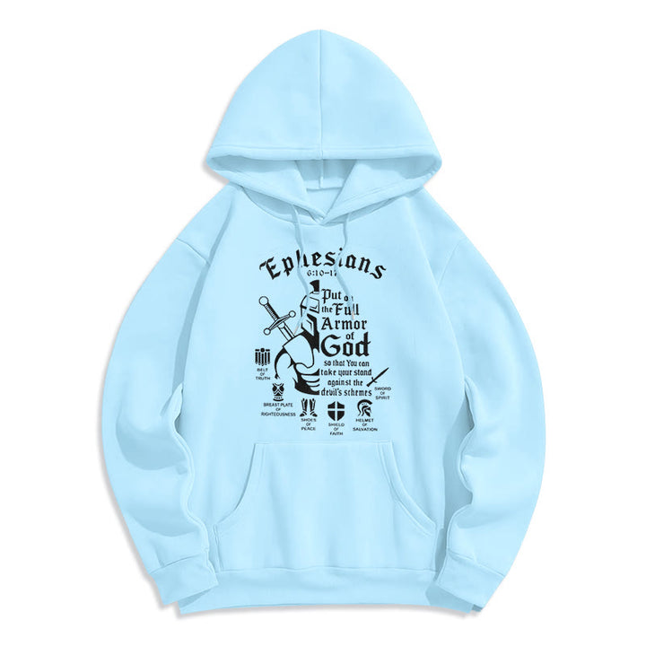 Christianartworkshop Quotation Style Full Armor of God Fleece Lined Polyester Hoodie - Blue - 2XL - image 25