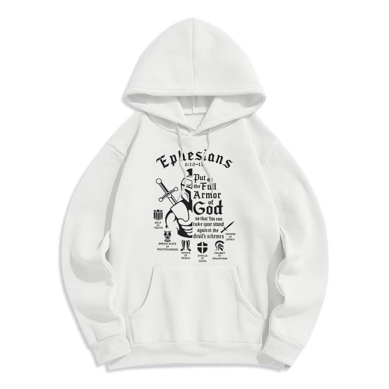 Christianartworkshop Quotation Style Full Armor of God Fleece Lined Polyester Hoodie - White - 2XL - image 5