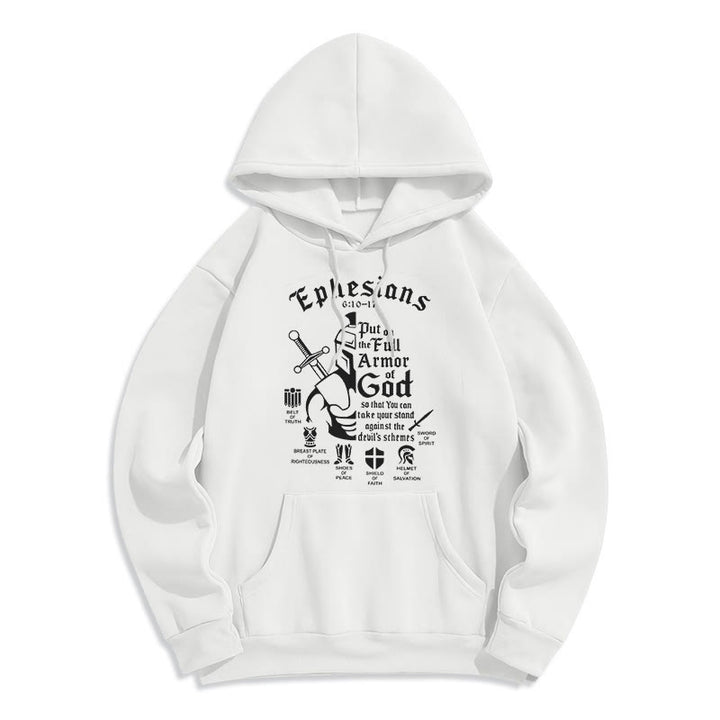 Christianartworkshop Quotation Style Full Armor of God Fleece Lined Polyester Hoodie - White - 2XL - image 5