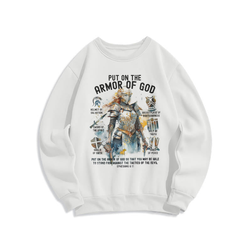 Colored Style Put On The Armor of God Fleece Lined Polyester Sweatshirt - White - 2XL - image 0
