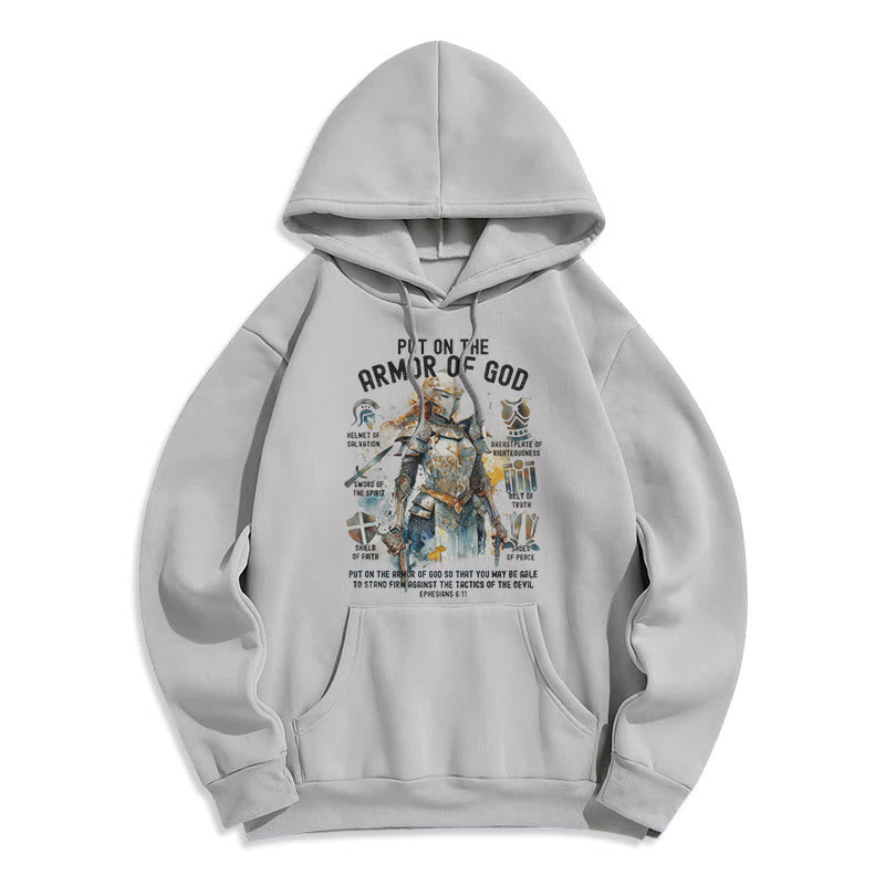 Christianartworkshop Colored Style Put On The Armor of God Fleece Lined Polyester Hoodie - Grey - 2XL - image 0