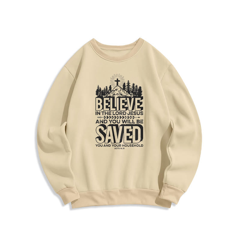 Modern Style Believe In The Jesus Lord Fleece Lined Polyester Sweatshirt - Beige - 2XL - image 11