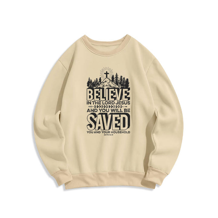 Modern Style Believe In The Jesus Lord Fleece Lined Polyester Sweatshirt - Beige - 2XL - image 11