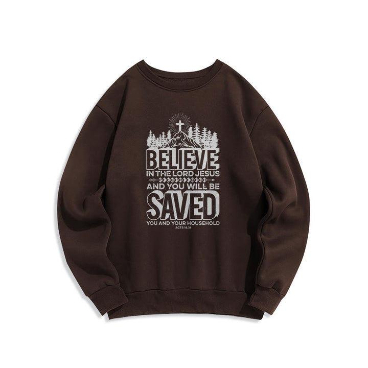 Modern Style Believe In The Jesus Lord Fleece Lined Polyester Sweatshirt - Brown - 2XL - image 14