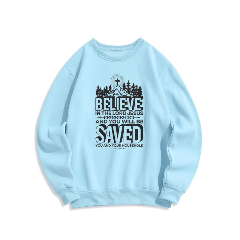 Modern Style Believe In The Jesus Lord Fleece Lined Polyester Sweatshirt - Blue - 2XL - image 0