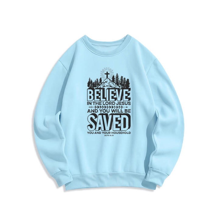 Christianartworkshop Modern Style Believe In The Jesus Lord Fleece Lined Polyester Sweatshirt - Blue - 2XL - image 0