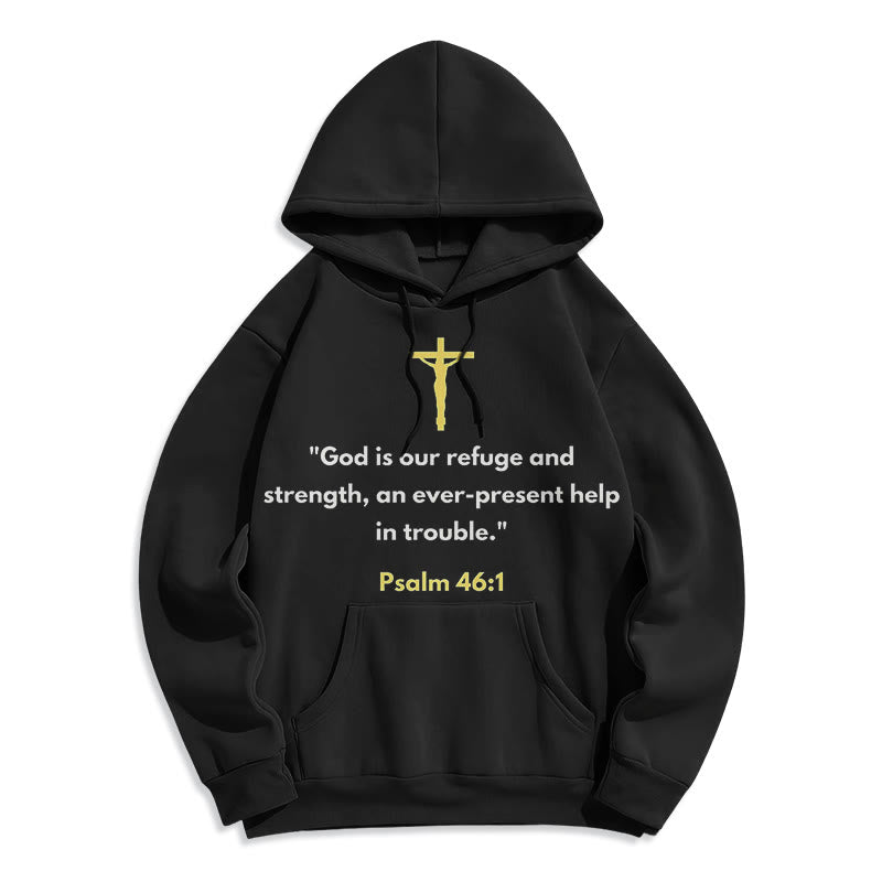 Classic Style God Is Our Refuge And Strength Fleece Lined Polyester Hoodie - Black - 2XL - image 0
