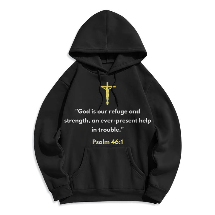 Classic Style God Is Our Refuge And Strength Fleece Lined Polyester Hoodie - Black - 2XL - image 0
