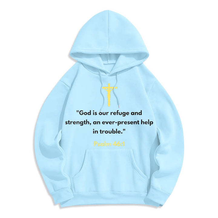Classic Style God Is Our Refuge And Strength Fleece Lined Polyester Hoodie - Blue - 2XL - image 25