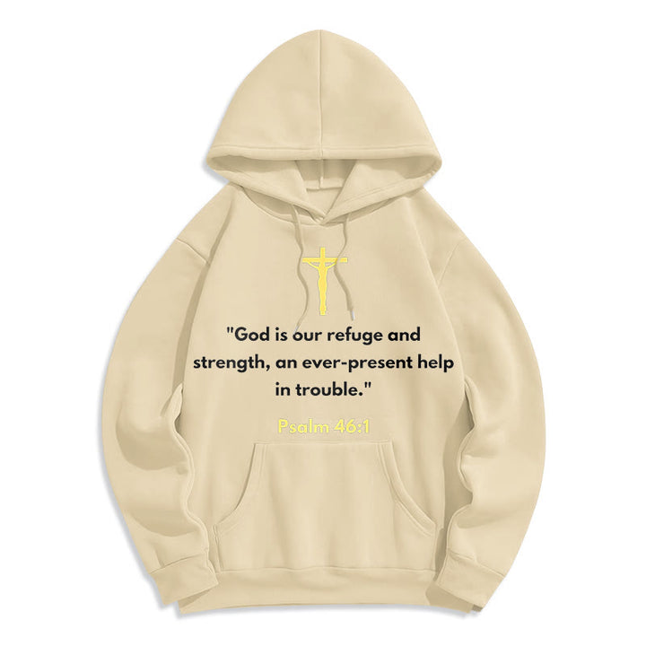 Classic Style God Is Our Refuge And Strength Fleece Lined Polyester Hoodie - Beige - 2XL - image 10