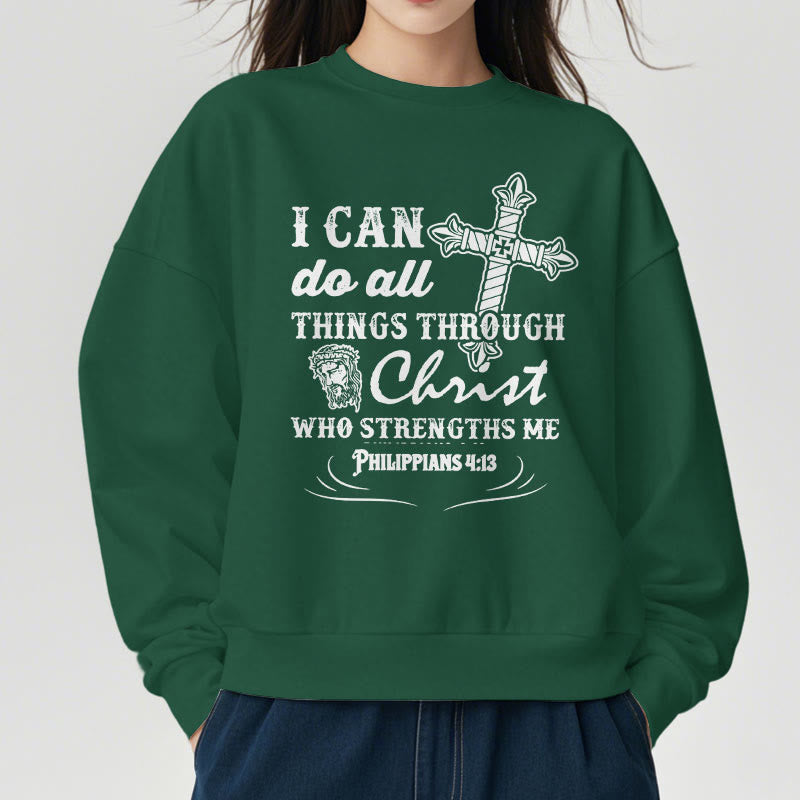 Quotation Style I Can Do All Things Fleece Lined Polyester Sweatshirt - image 23