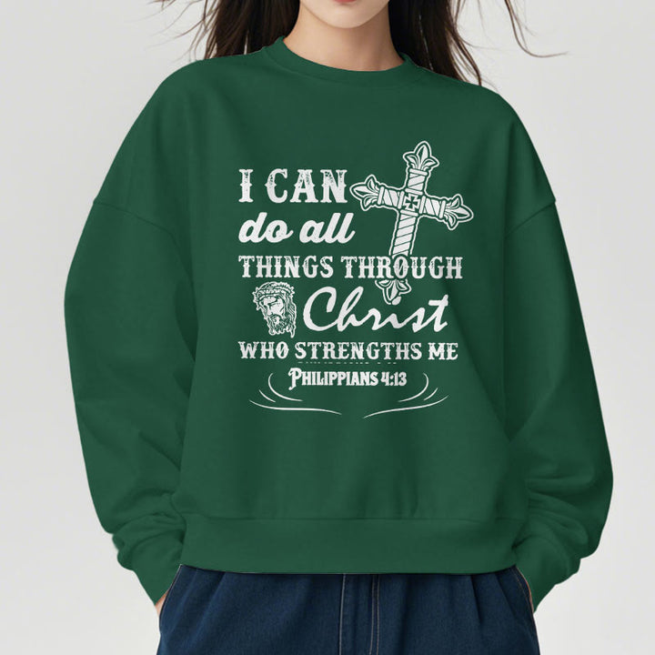 Quotation Style I Can Do All Things Fleece Lined Polyester Sweatshirt - image 23