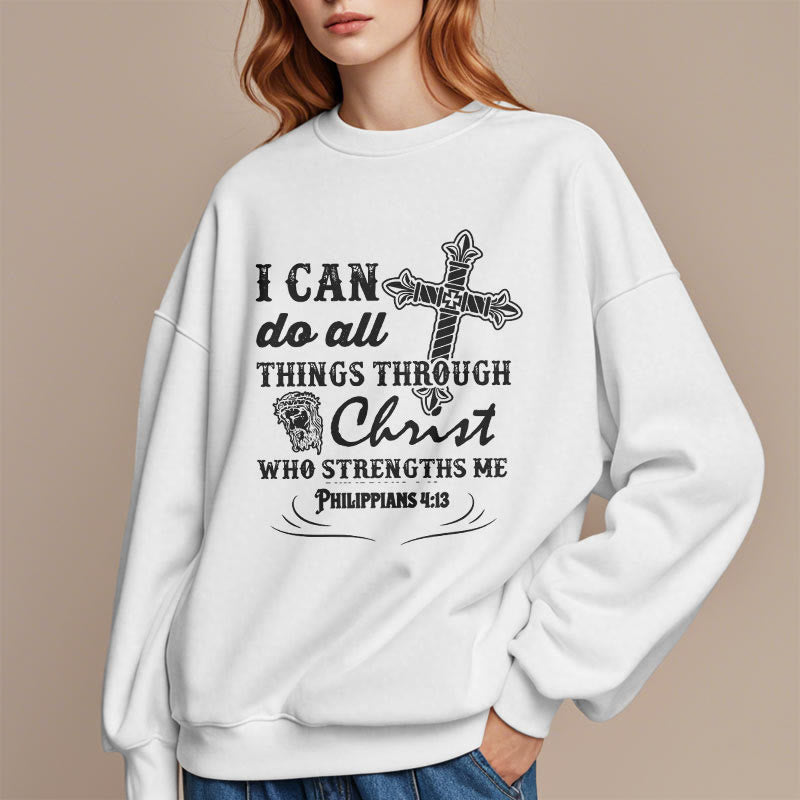 Quotation Style I Can Do All Things Fleece Lined Polyester Sweatshirt - image 1