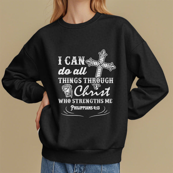Quotation Style I Can Do All Things Fleece Lined Polyester Sweatshirt - image 7