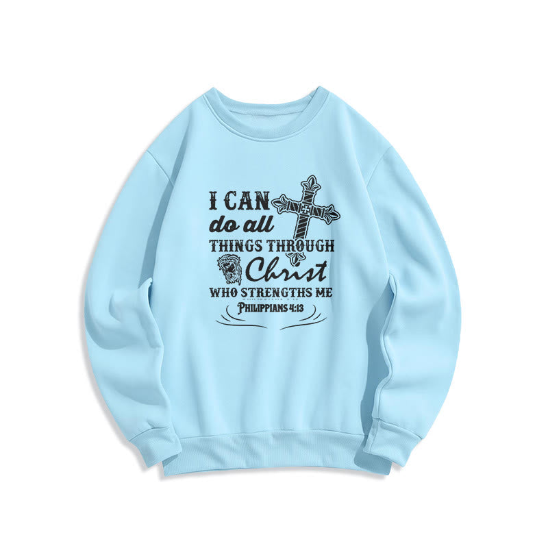 Quotation Style I Can Do All Things Fleece Lined Polyester Sweatshirt - Blue - 2XL - image 25