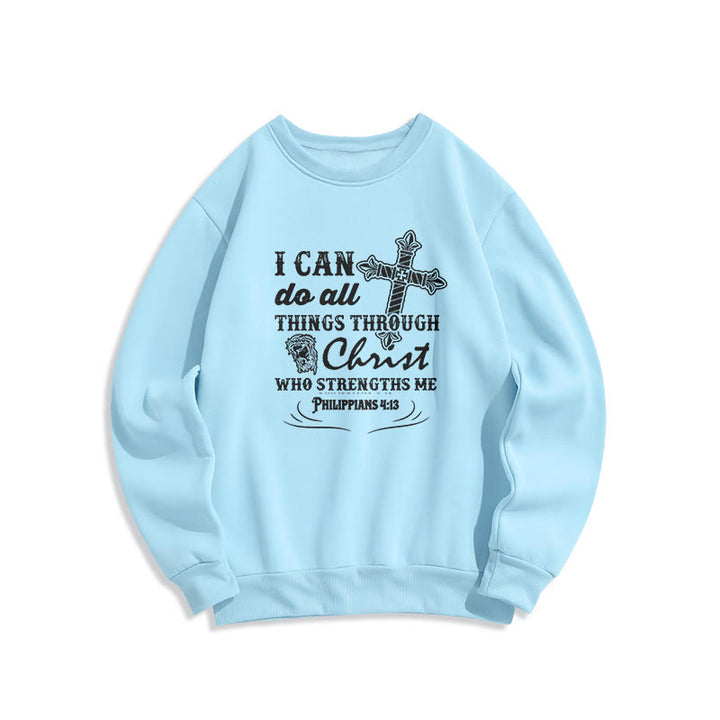 Quotation Style I Can Do All Things Fleece Lined Polyester Sweatshirt - Blue - 2XL - image 25