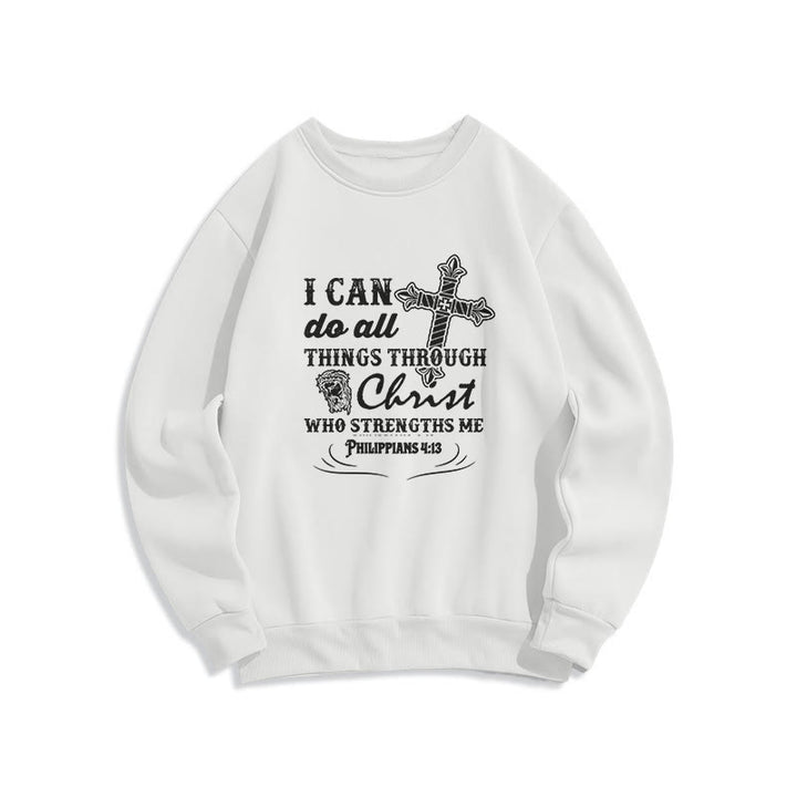 Quotation Style I Can Do All Things Fleece Lined Polyester Sweatshirt - White - 2XL - image 0