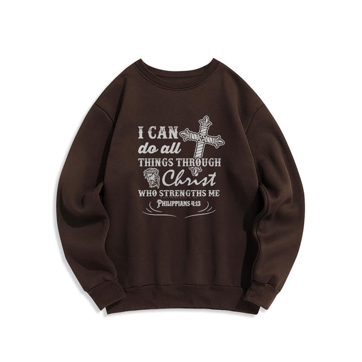 Quotation Style I Can Do All Things Fleece Lined Polyester Sweatshirt - Brown - 2XL - image 15