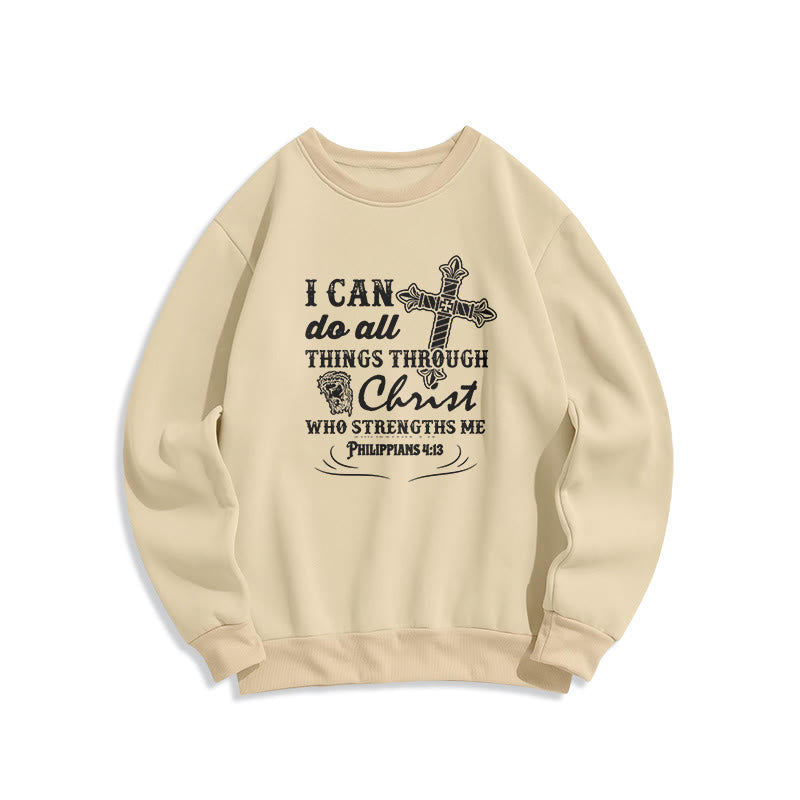 Quotation Style I Can Do All Things Fleece Lined Polyester Sweatshirt - Beige - 2XL - image 10