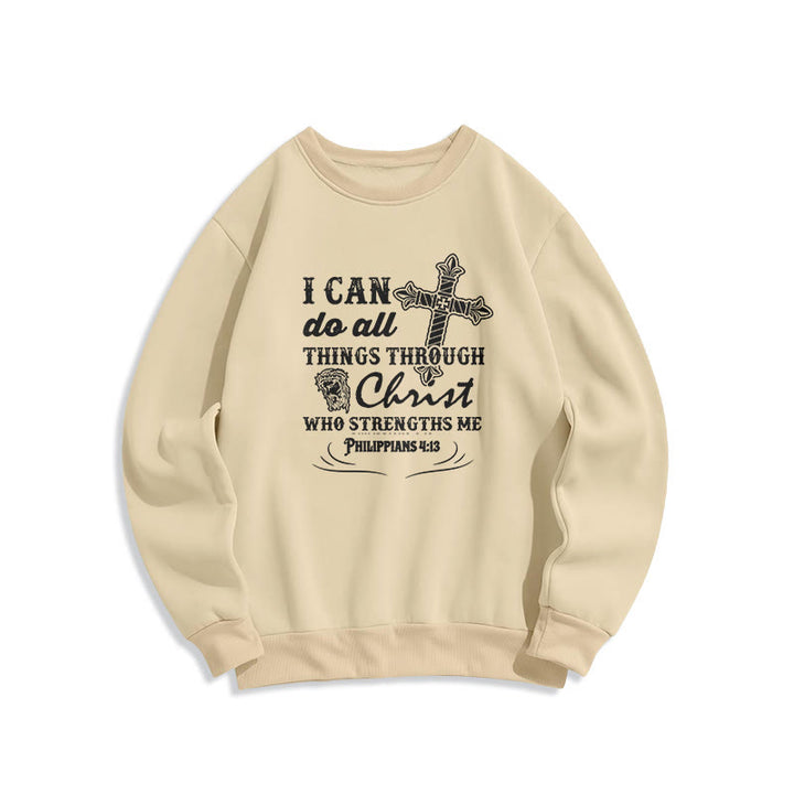 Quotation Style I Can Do All Things Fleece Lined Polyester Sweatshirt - Beige - 2XL - image 10