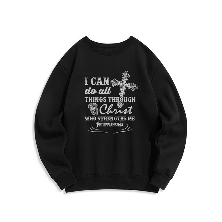 Quotation Style I Can Do All Things Fleece Lined Polyester Sweatshirt - Black - 2XL - image 5