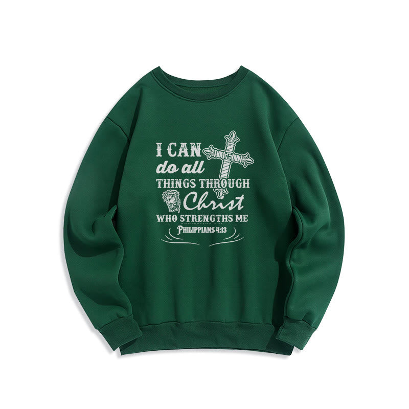 Quotation Style I Can Do All Things Fleece Lined Polyester Sweatshirt - Green - 2XL - image 20