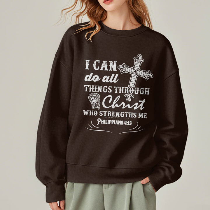 Quotation Style I Can Do All Things Fleece Lined Polyester Sweatshirt - image 18