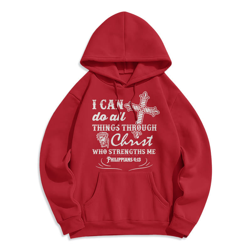 Christianartworkshop Quotation Style I Can Do All Things Fleece Lined Polyester Hoodie - Red - 2XL - image 35