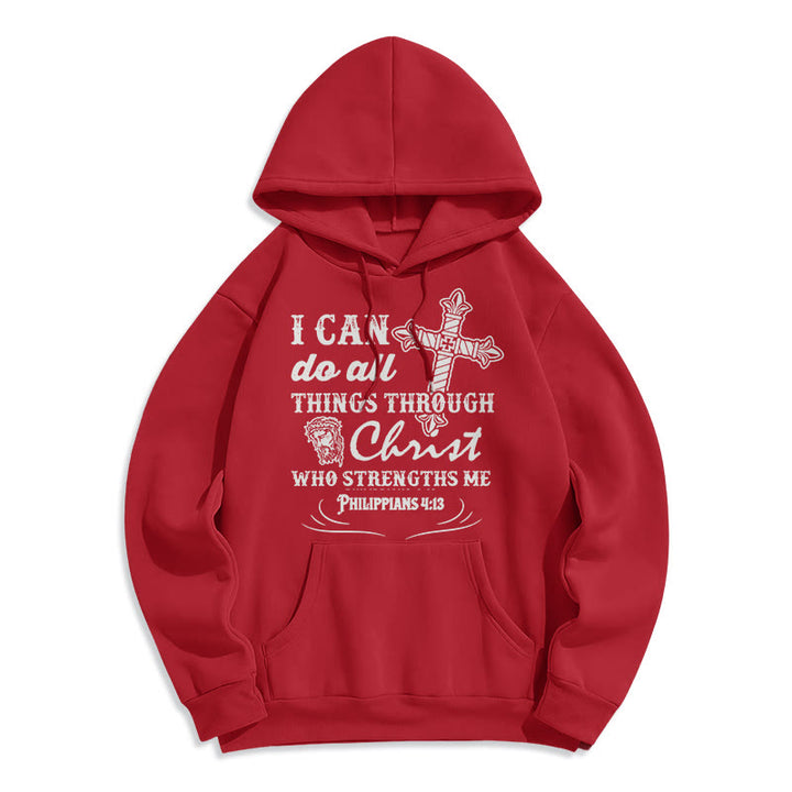 Christianartworkshop Quotation Style I Can Do All Things Fleece Lined Polyester Hoodie - Red - 2XL - image 35
