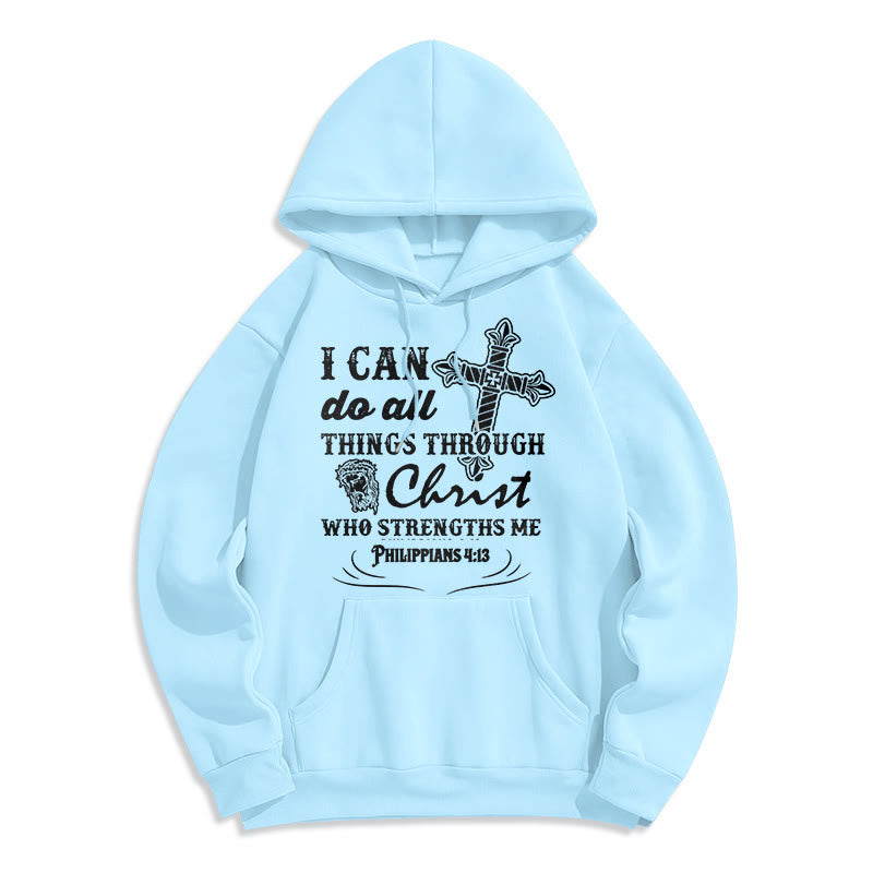 Christianartworkshop Quotation Style I Can Do All Things Fleece Lined Polyester Hoodie - Blue - 2XL - image 25