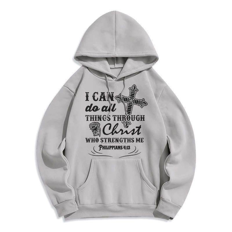Christianartworkshop Quotation Style I Can Do All Things Fleece Lined Polyester Hoodie - Grey - 2XL - image 30