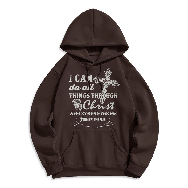 Christianartworkshop Quotation Style I Can Do All Things Fleece Lined Polyester Hoodie - Brown - 2XL - image 15