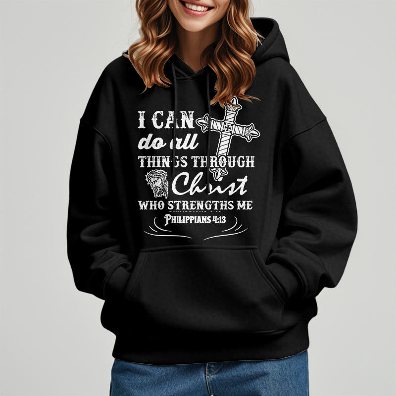 Christianartworkshop Quotation Style I Can Do All Things Fleece Lined Polyester Hoodie - image 2