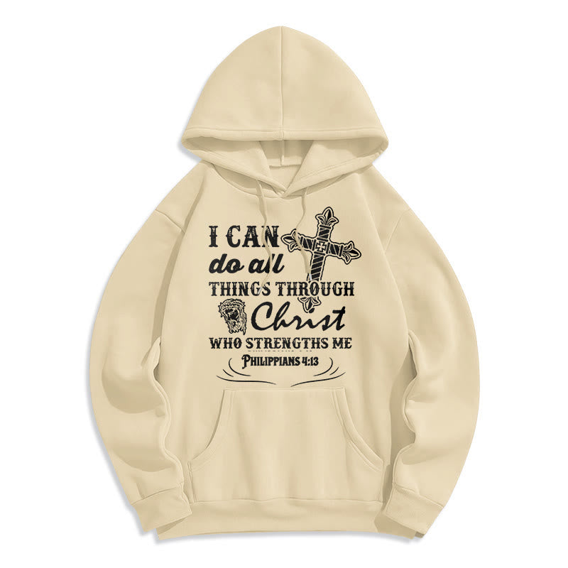 Christianartworkshop Quotation Style I Can Do All Things Fleece Lined Polyester Hoodie - Beige - 2XL - image 10