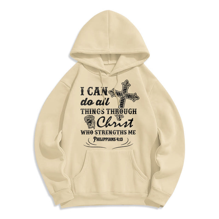 Christianartworkshop Quotation Style I Can Do All Things Fleece Lined Polyester Hoodie - Beige - 2XL - image 10